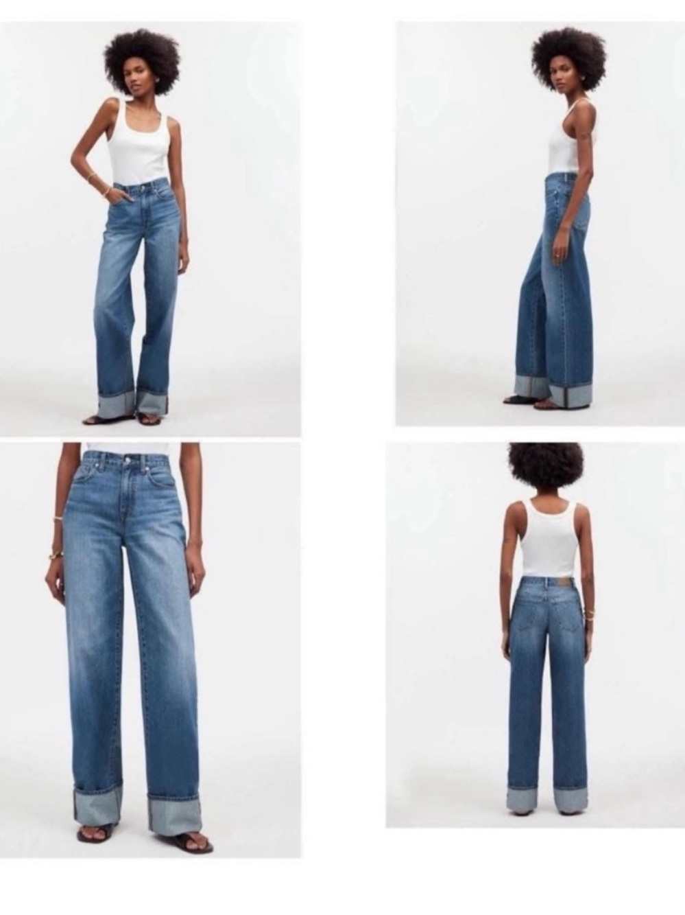 Madewell Medium Blue High-Rise Wide-Leg Jeans with Cuffed Hem